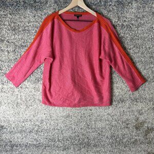 Eileen Fisher Sweater Womens Petite Large Pink Orange Linen 3/4 Sleeve Boatneck